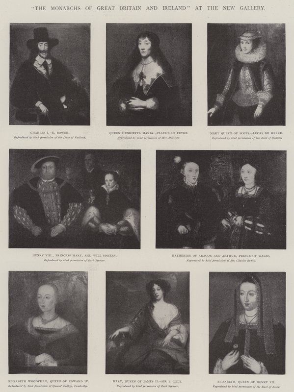 „Monarchové Velké Británie a Irska“ v New Gallery (litho) od English School