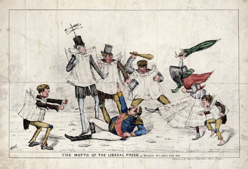 Motto liberálního tisku, které ukazuje, jak byl Napoleon III napaden britským tiskem od English School