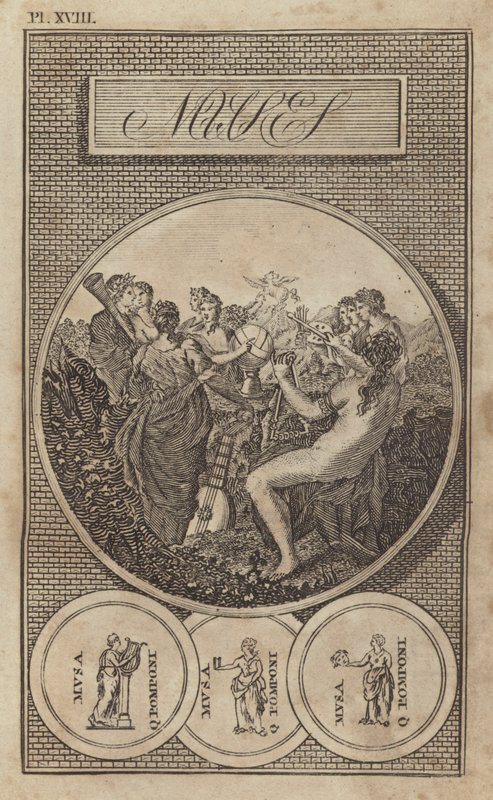 Múzy, starověké řecké a římské bohyně literatury, vědy a umění (rytina) od English School