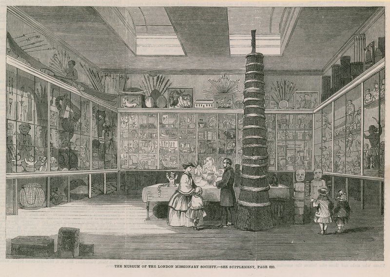 Museum of the London Missionary Society, na Bloomfield Street, publikované v Illustrated London News, 25. června 1859 od English School