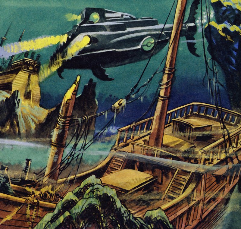 Nautilus proletěl přes zničené trosky dvou francouzských galeon od English School