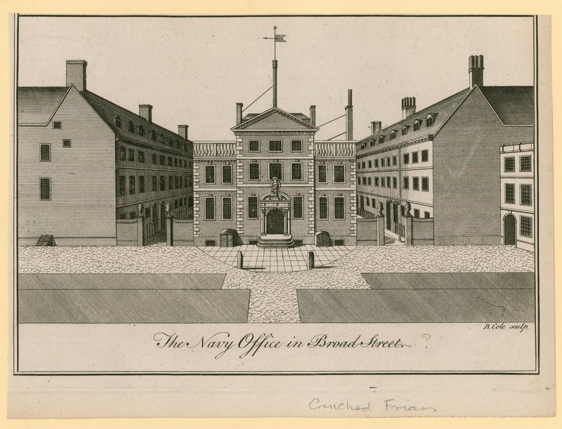 Navy Office v Broad Street nebo Crouched Friars v Londýně od English School