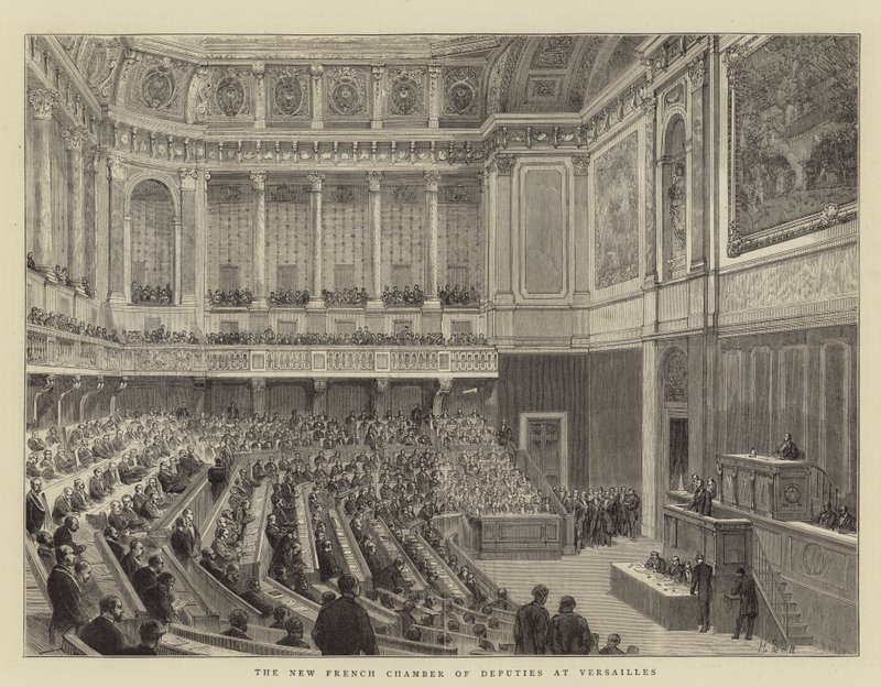 Nová francouzská poslanecká sněmovna ve Versailles (rytina) od English School