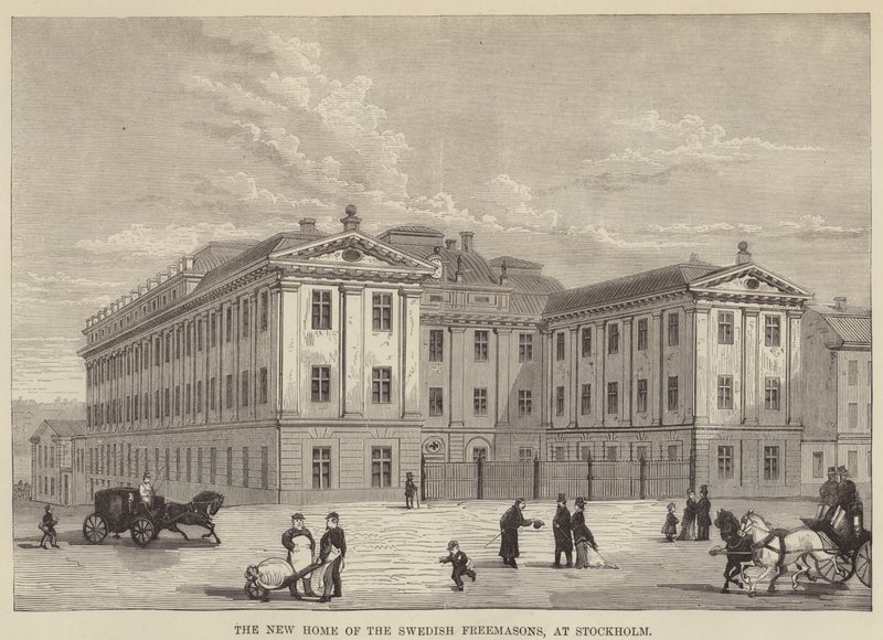Nový domov švédských svobodných zednářů, ve Stockholmu (rytina) od English School