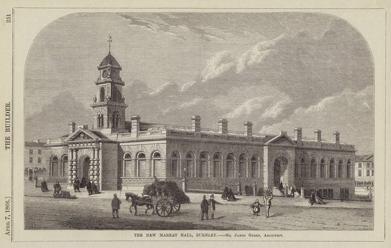 The New Market Hall, Burnley, pan James Green, architekt (rytina) od English School