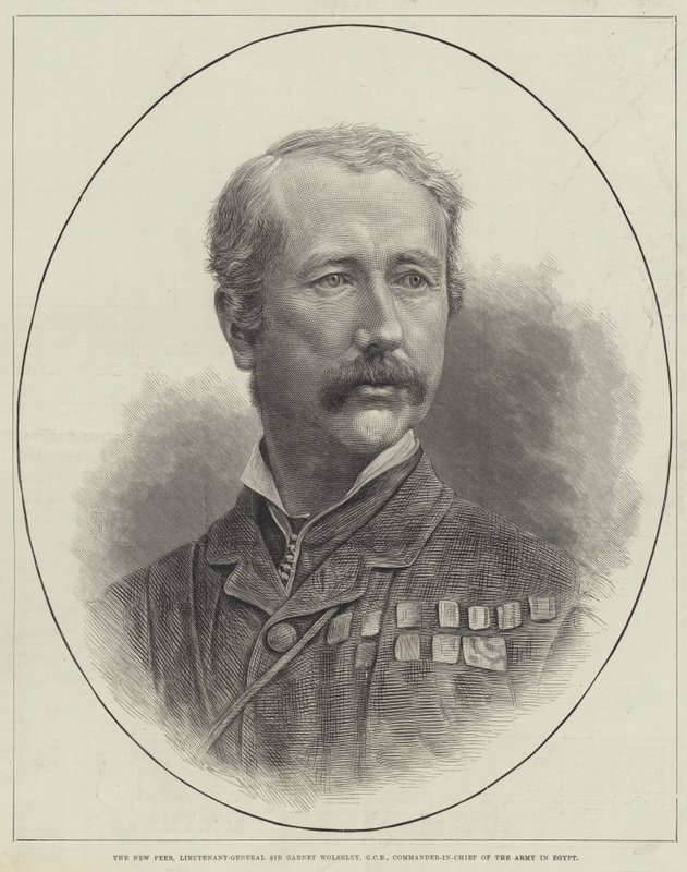 The New Peer, generálporučík Sir Garnet Wolseley, GCB, vrchní velitel armády v Egyptě (rytina) od English School