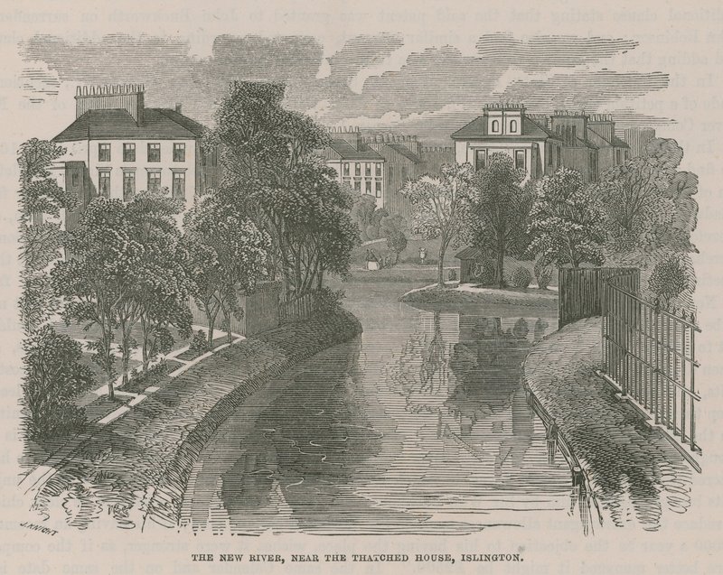 The New River Head, poblíž domu s doškovou střechou, Islington od English School