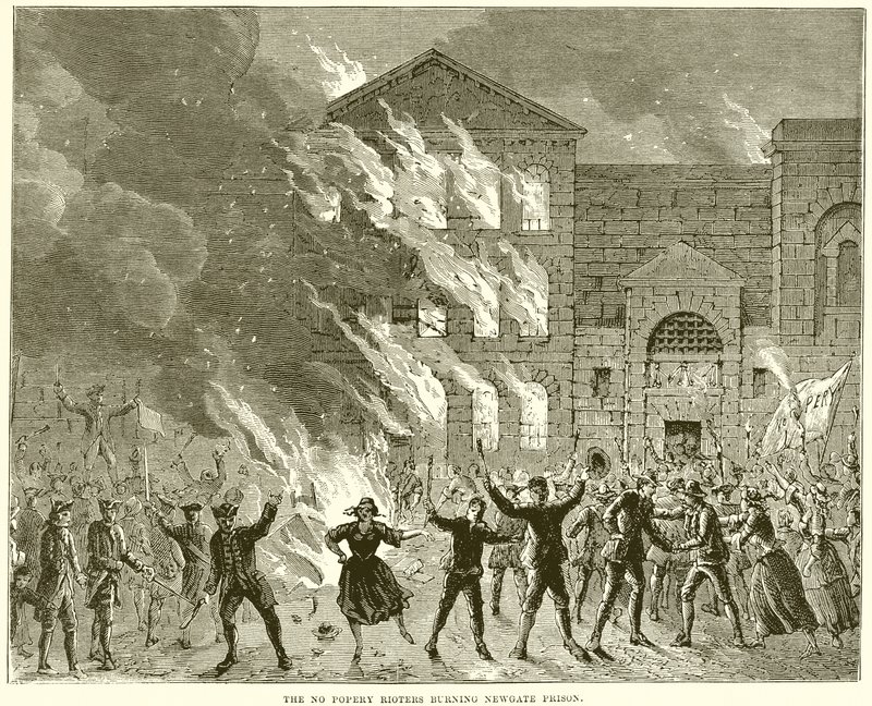 The No Popery Rioters pálí věznici Newgate od English School