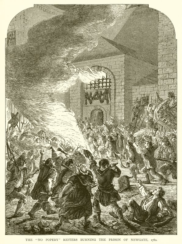The No Popery Rioters pálí věznici Newgate, 1780 od English School