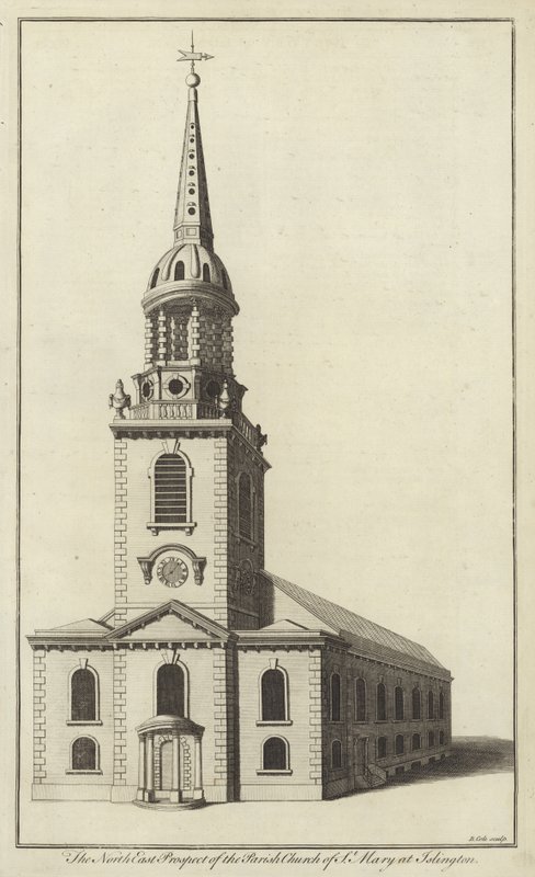 Severovýchodní prospekt farního kostela Panny Marie v Islingtonu od English School