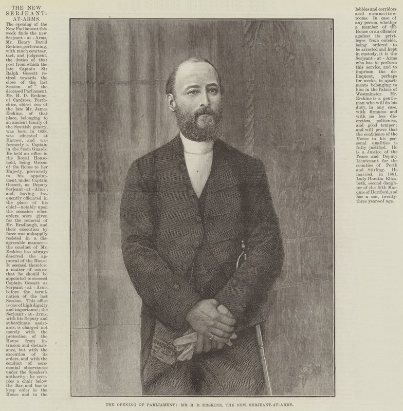 Otevření parlamentu, pan H D Erskine, New Serjeant-at-Arms (rytina) od English School