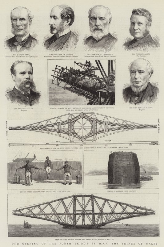 Otevření Forth Bridge od HRH prince z Walesu (rytina) od English School