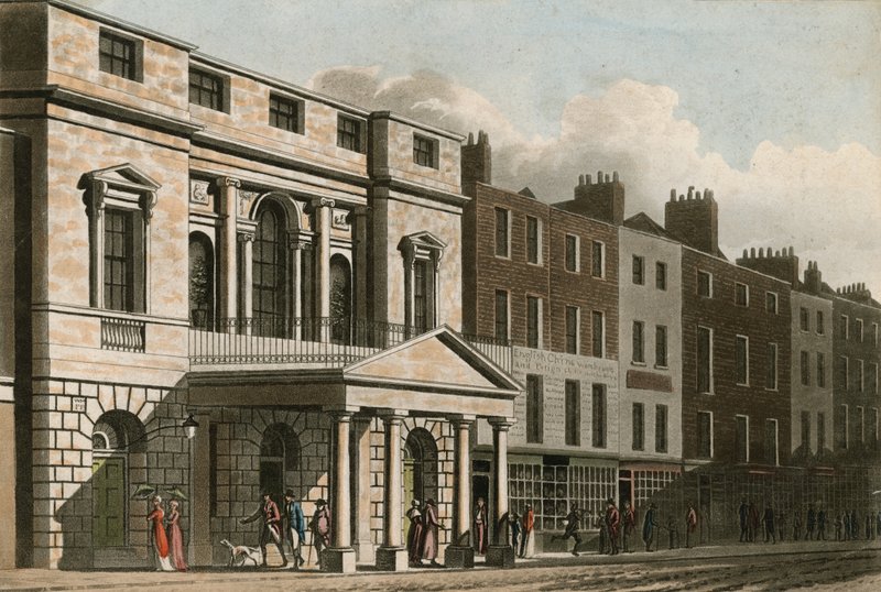 Palladiánská fasáda a vstupní portikus Pantheonu v roce 1814 od English School