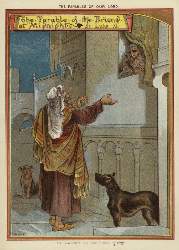 Podobenství o Kristu: Podobenství o příteli o půlnoci (chromolitho) od English School