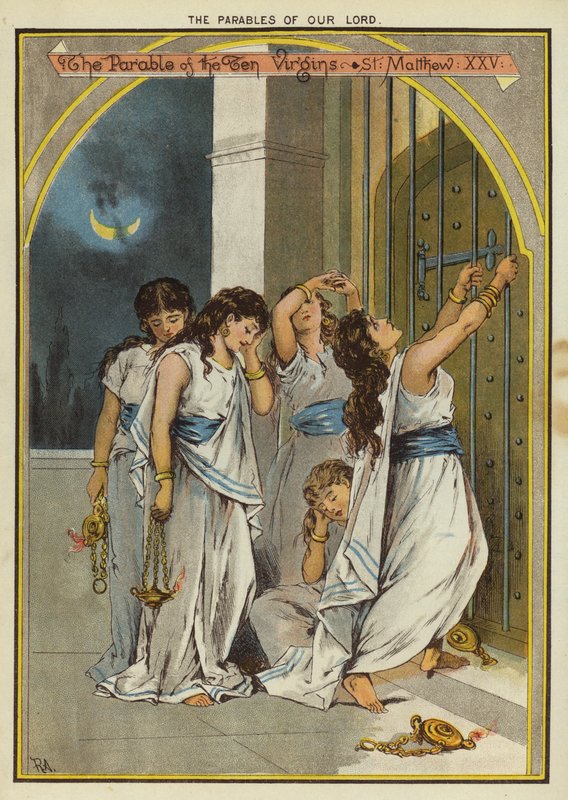Podobenství o Kristu: Podobenství o deseti pannách (chromolitho) od English School