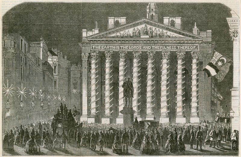 Iluminace míru na Royal Exchange, Londýn, 29. května 1856 od English School