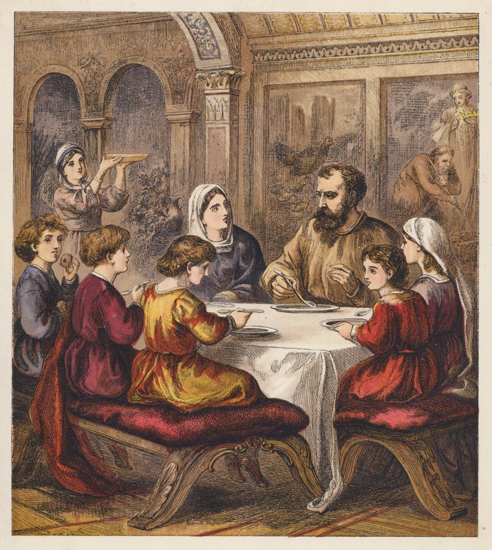 Děti poutníků (barevná litografie) od English School