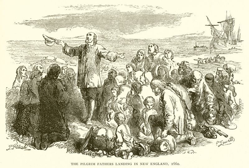 Přistání Otců poutníků v Nové Anglii, 1660 od English School