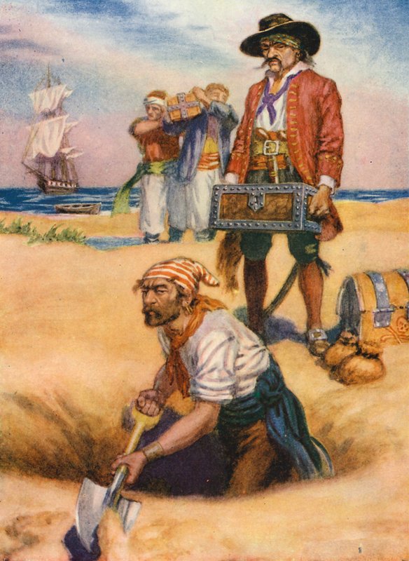 Pirátský poklad (barevná litografie) od English School