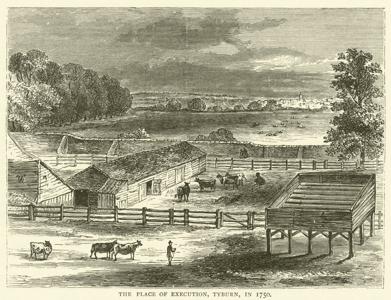 Místo popravy, Tyburn, v roce 1750 od English School