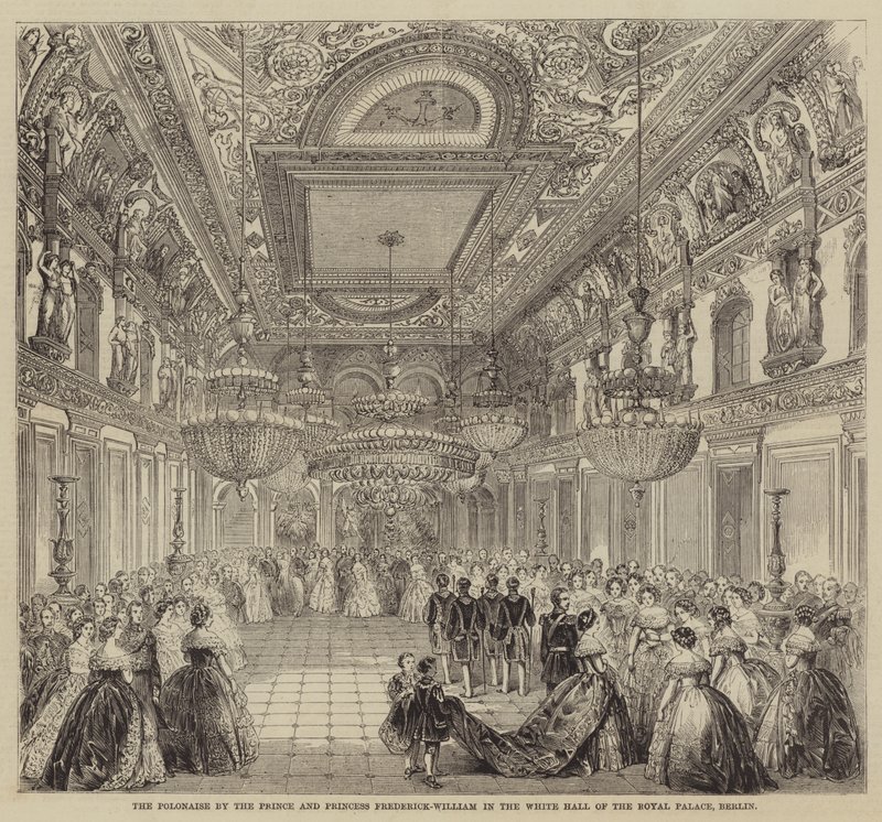 Polonéza prince a princezny Frederick-William v Bílém sále královského paláce, Berlín (rytina) od English School
