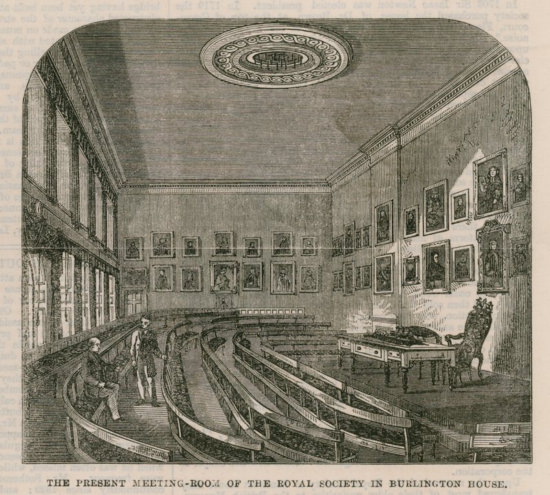 Současná zasedací místnost Královské společnosti v Burlington House od English School