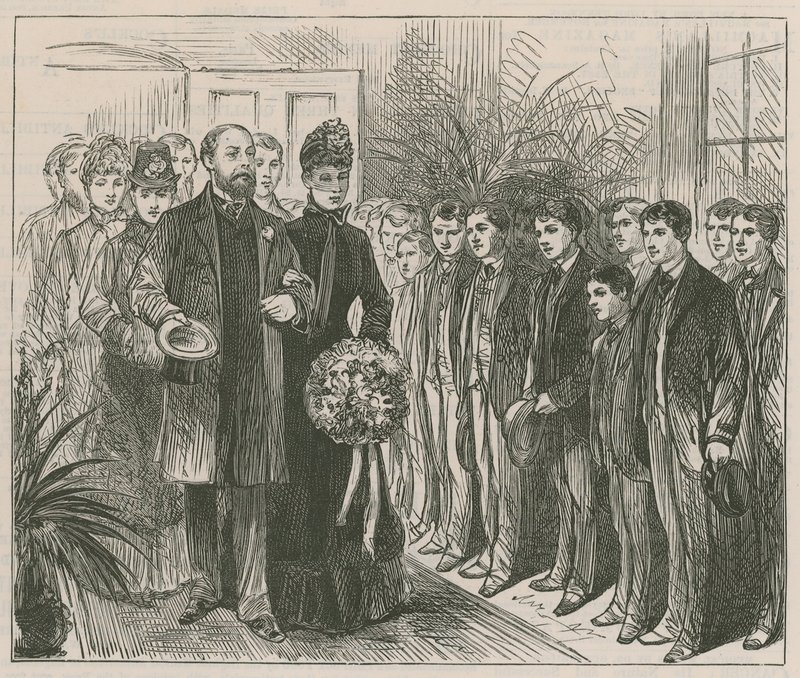 Princ a princezna z Walesu otevírají Working Lads Institute, Whitechapel od English School