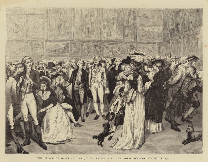 Princ z Walesu a Sir Joshua Reynolds na výstavě Královské akademie od English School