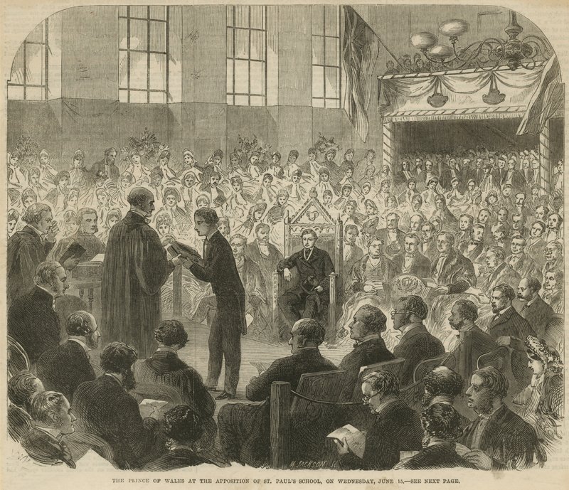 Princ z Walesu při aposici školy St Pauls od English School