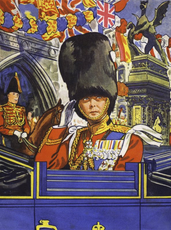 Princ z Walesu, budoucí král Edward VIII., v jubilejním průvodu svého otce (barevné lito) od English School