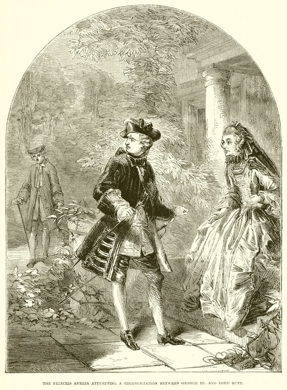 Princezna Amelia pokoušející se o smíření mezi Jiřím III. a lord Bute od English School