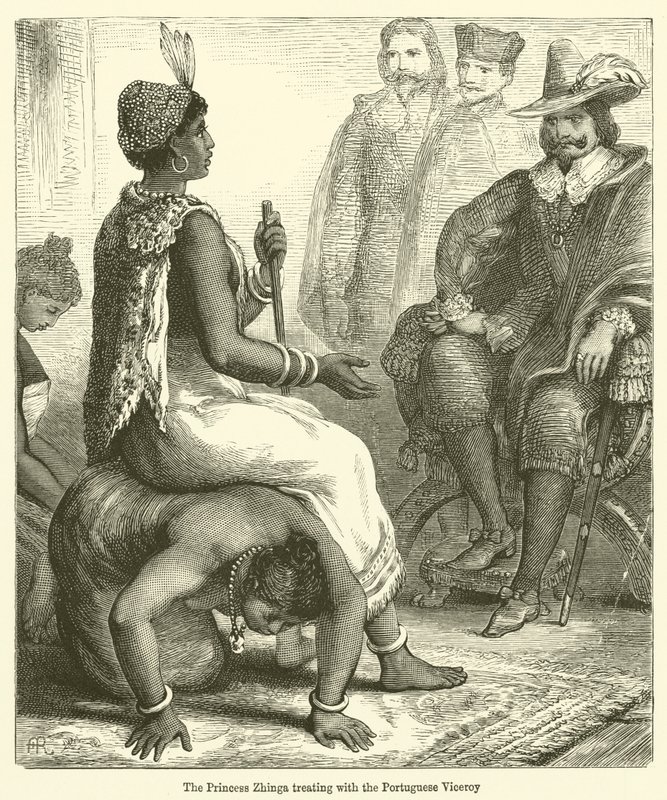Princezna Zhinga léčí s portugalským místokrálem (rytina) od English School