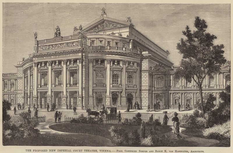 Navrhované nové císařské dvorní divadlo, Vídeň (rytina) od English School
