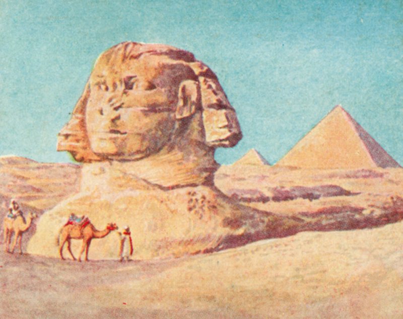 Pyramidy a Sfinga (barevná litografie) od English School