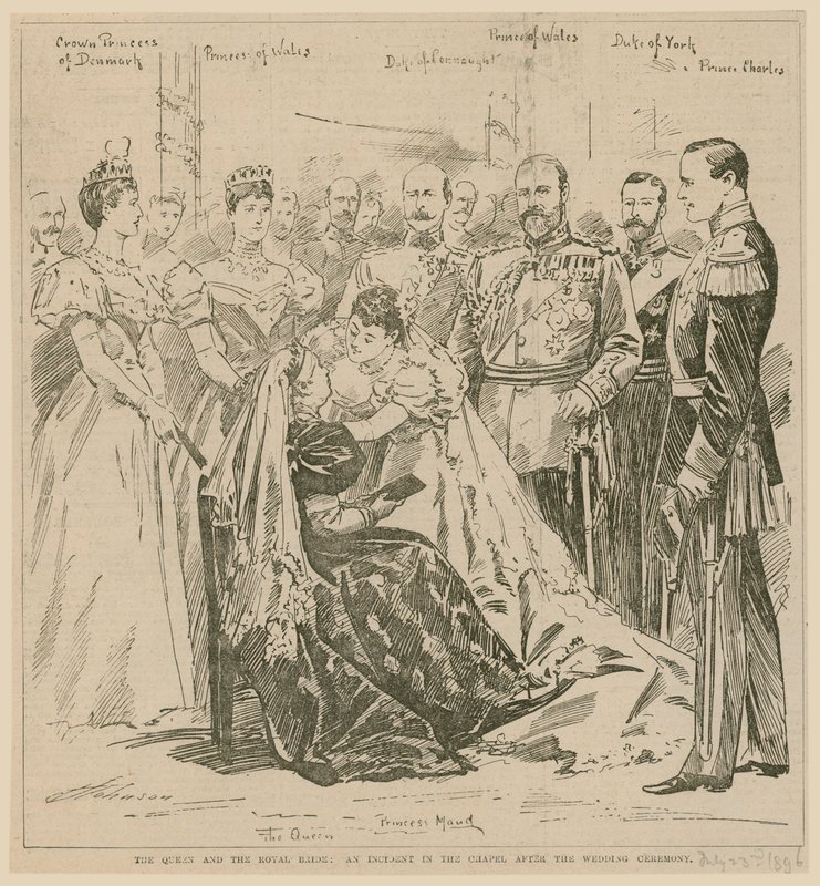 Královna a královská nevěsta, incident v kapli po svatebním obřadu, 23. července 1896 od English School