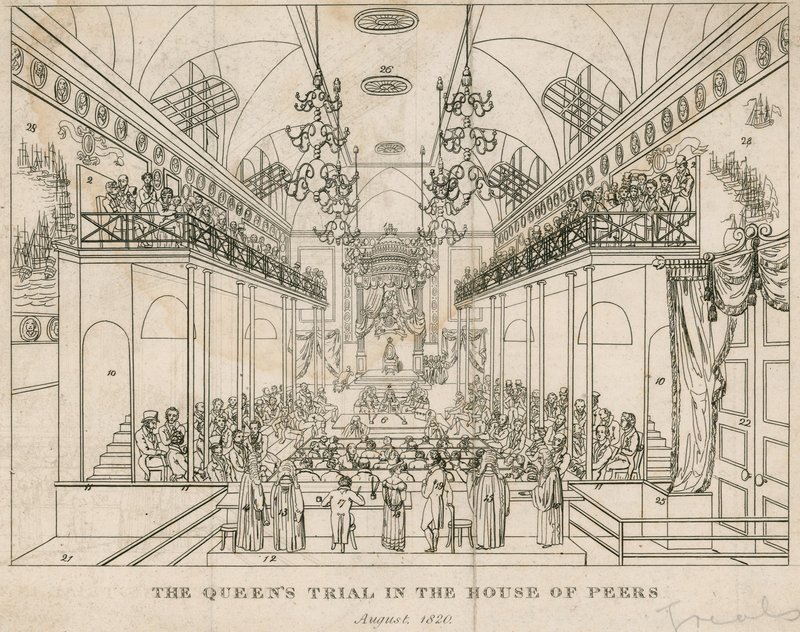 Soud s Queens v House of Peers, srpen 1820 od English School