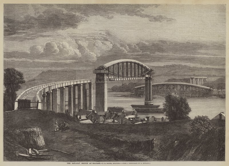 Železniční most v Saltash, I K Brunel, inženýr (rytina) od English School