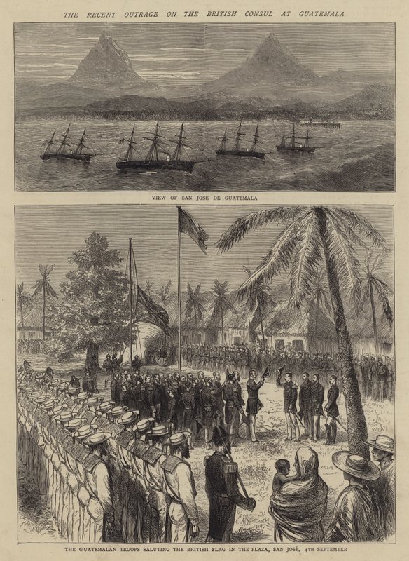 Nedávné pobouření na britského konzula v Guatemale (rytina) od English School