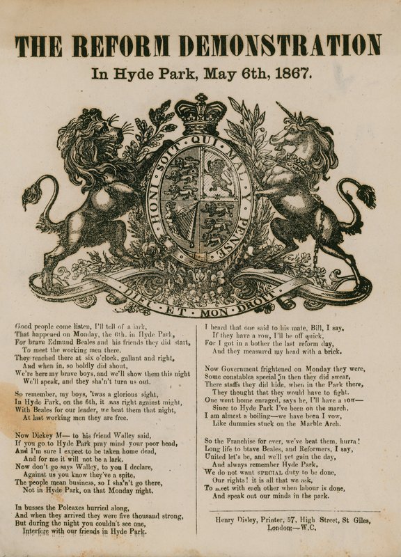 Reformní demonstrace v Hyde Parku, 6. května 1867 od English School