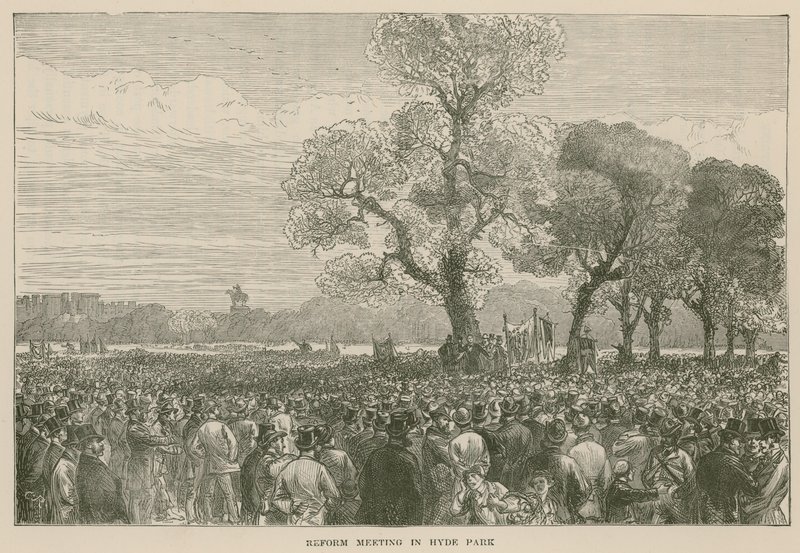 Reformní demonstrace v Hyde Parku, 6. května 1867 od English School