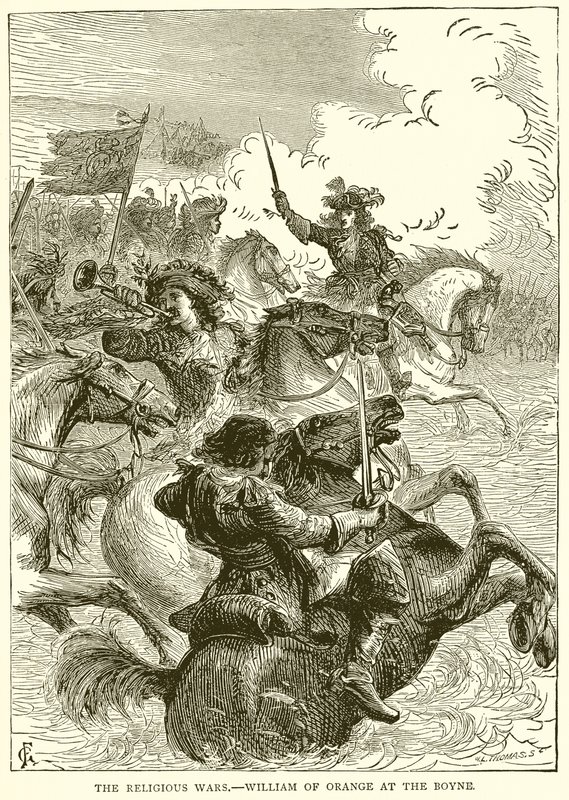 Náboženské války.-William Oranžský v Boyne od English School