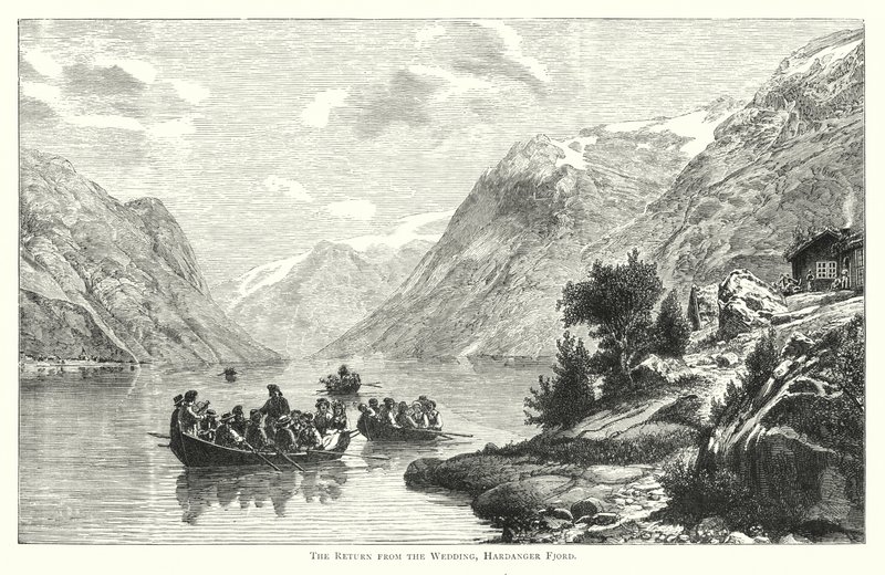 Návrat ze svatby, Hardangerský fjord (rytina) od English School