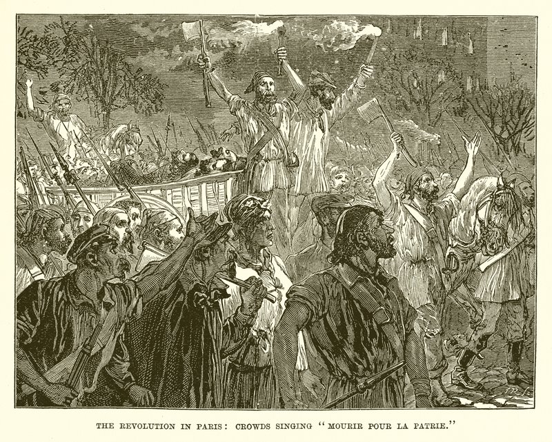 Revoluce v Paříži: Davy zpívající umírající za vlast od English School