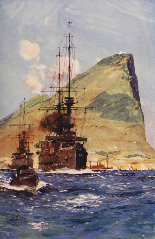 Gibraltarská skála (barevná litografie) od English School