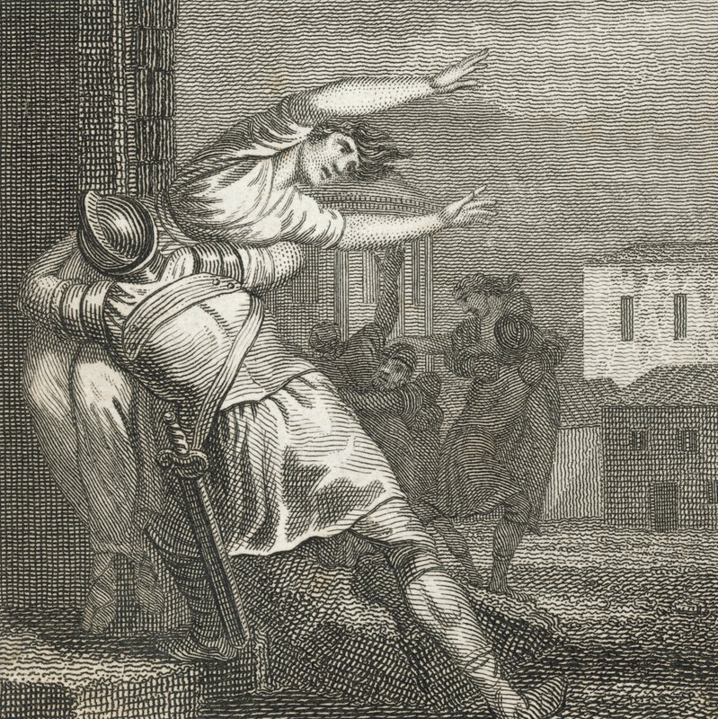 Římané odvádějí sabinské ženy, aby je měli za manželky (rytina) od English School