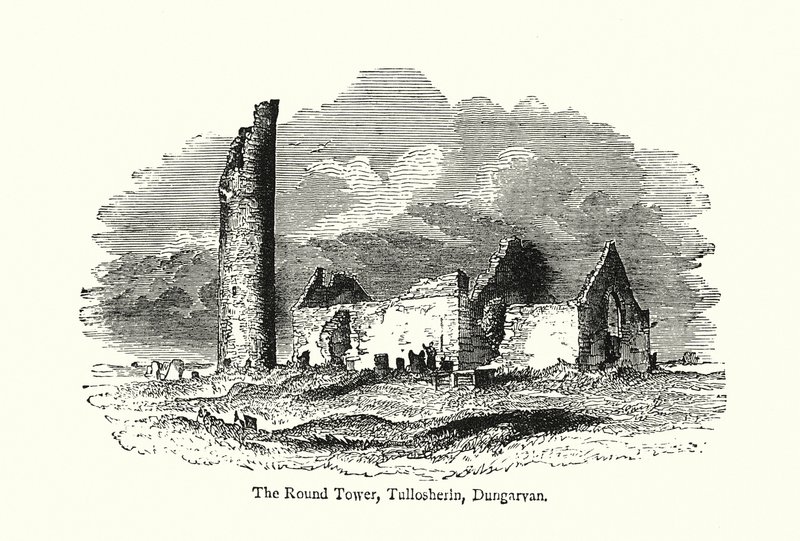 Kulatá věž, Tullosherin, Dungarvan (rytina) od English School