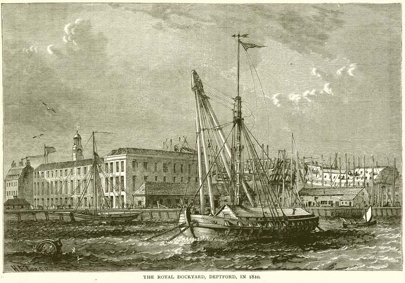 Royal Dockyard, Deptford, v roce 1810 od English School