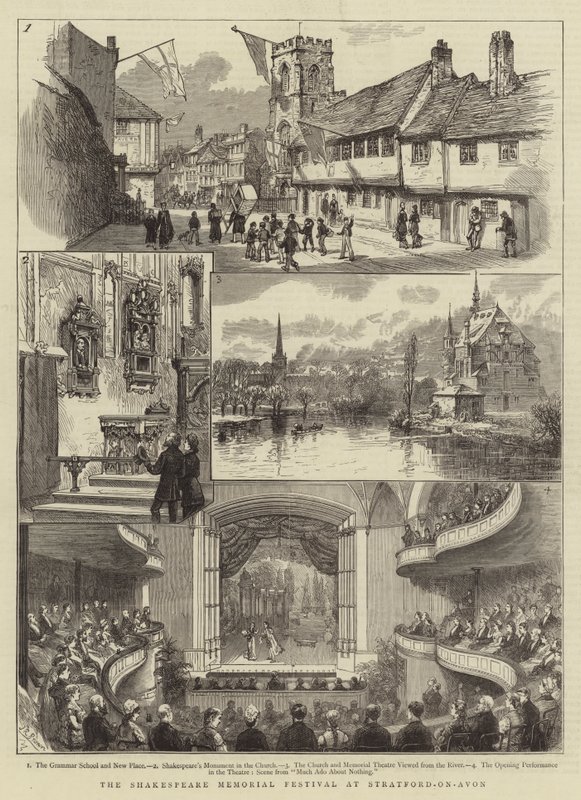 Shakespeare Memorial Festival ve Stratford-on-Avon (rytina) od English School