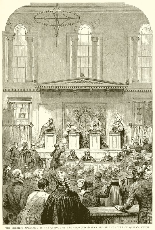 Šerifové se objevili ve vazbě Serjeant-at-Arms před Court of Queens Bench od English School