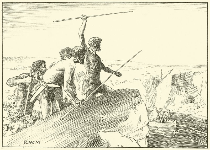 The Shaok their Spears at the White Men (inkoust na papíře) od English School